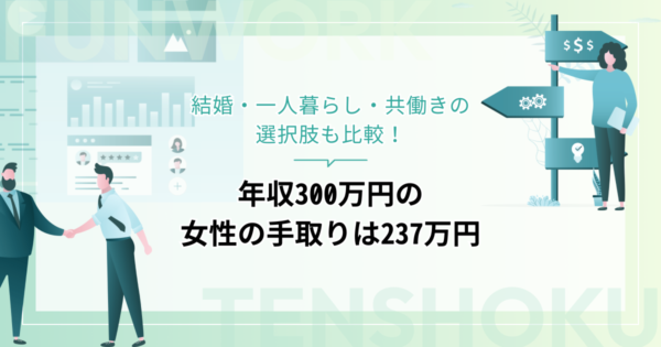 年収300万円の女性の手取りは年収237万円、月収20万円！結婚・一人暮らし・共働きの選択肢も比較