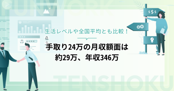手取り24万の月収額面は約29万、年収346万！生活レベルや全国平均とも比較