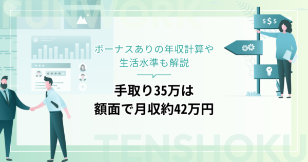 手取り35万は額面で月収約42万円！ボーナスありの年収計算や生活水準も解説